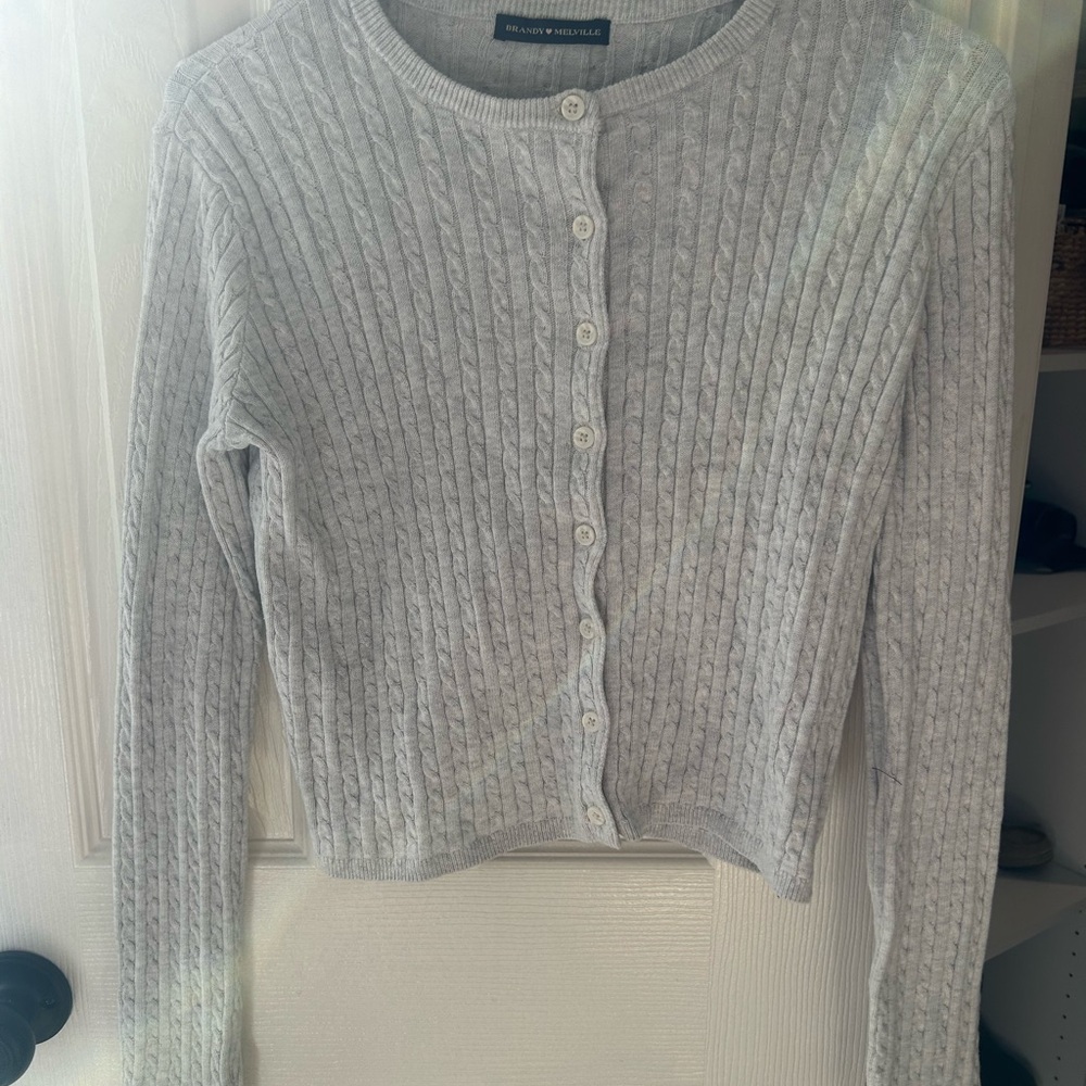 Brandy Melville Light Gray Cable Knit Cardigan
